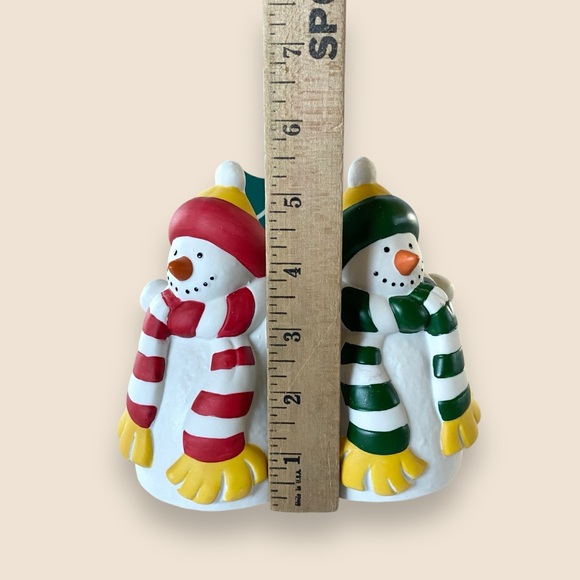 PARTYLITE Retired P0476 Ceramic Snowmen Pillar Candle Holder Original Box - Picture 10 of 11